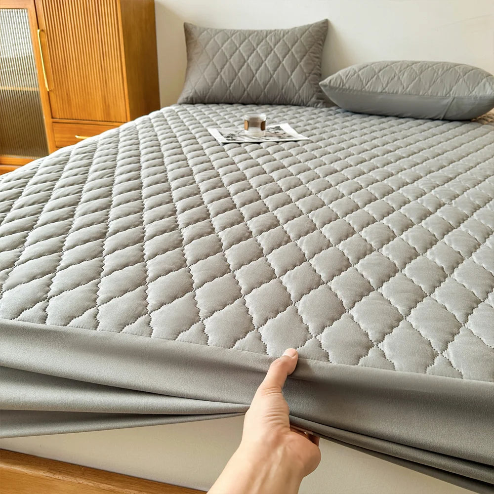 Waterproof Throw Mattress Cover Bed Fitted Sheet Mattress Protector Single/Double/140/160 Muti Size  Gray/White