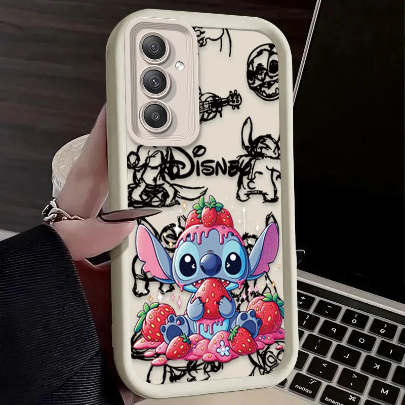 Cute Disney Stitch Strawberry Phone Case For Samsung Galaxy A14 A15 5G S21 S22 S23 S24 5G FE Plus Ultra A25 A35 A52 A53 A54 A55