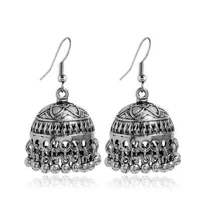 New Fashion Ethnic Style Alloy Retro Carved Beads Tassels Earrings Indian Jhumka