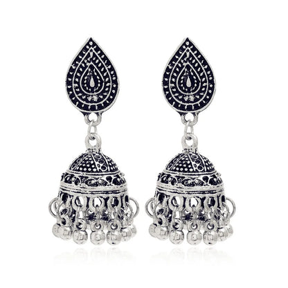 New Fashion Ethnic Style Alloy Retro Carved Beads Tassels Earrings Indian Jhumka