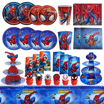 Spiderman Birthday Decoration Tablecloth Paper Cups Plates Backdrop