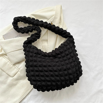 Crossbody Bag With Pleated Design Embroidered Plaid Shoulder Bag