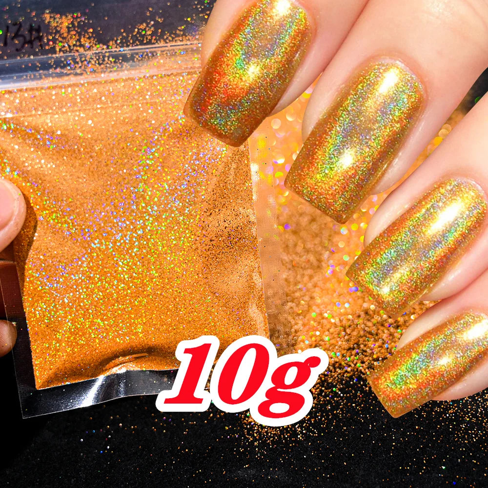 Laser Holographic Rainbow Nail Glitter 0.2MM Sparkly Nails Glitter Powder 10G/5G Dazzling Glitter Dust DIY Nail Art Decoration