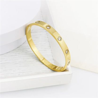 New Design Gold Color Zircon And Cross Nut Nail Bracelet Gold & Bangle For Woman Stainless Steel Screw Brand Jewelry