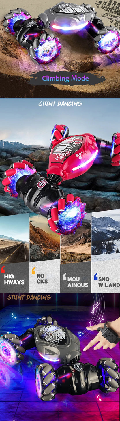 4WD RC Drift Car With Music Led Lights 2.4G Gesture Radio Remote Control Spray Stunt Car 360° Rotating Climbing Car Toys Gifts