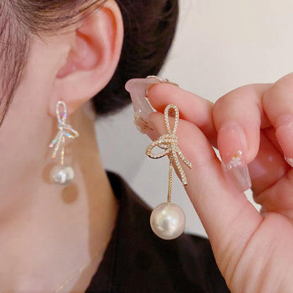 New Classic Elegant Imitation Pearl Pendant Women's Crystal Long tassel Exquisite Pendant Earrings Wedding Jewelry-4833