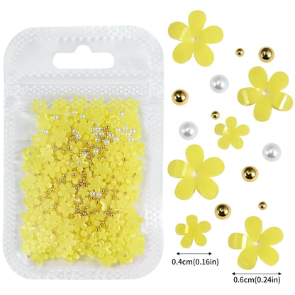 5G (450pcs) White Pink Blossom Spring Acrylic Flower Nail Rhinestones Mixed Pearl Beads 3D Floral Nail Gems White Resin Nail Par
