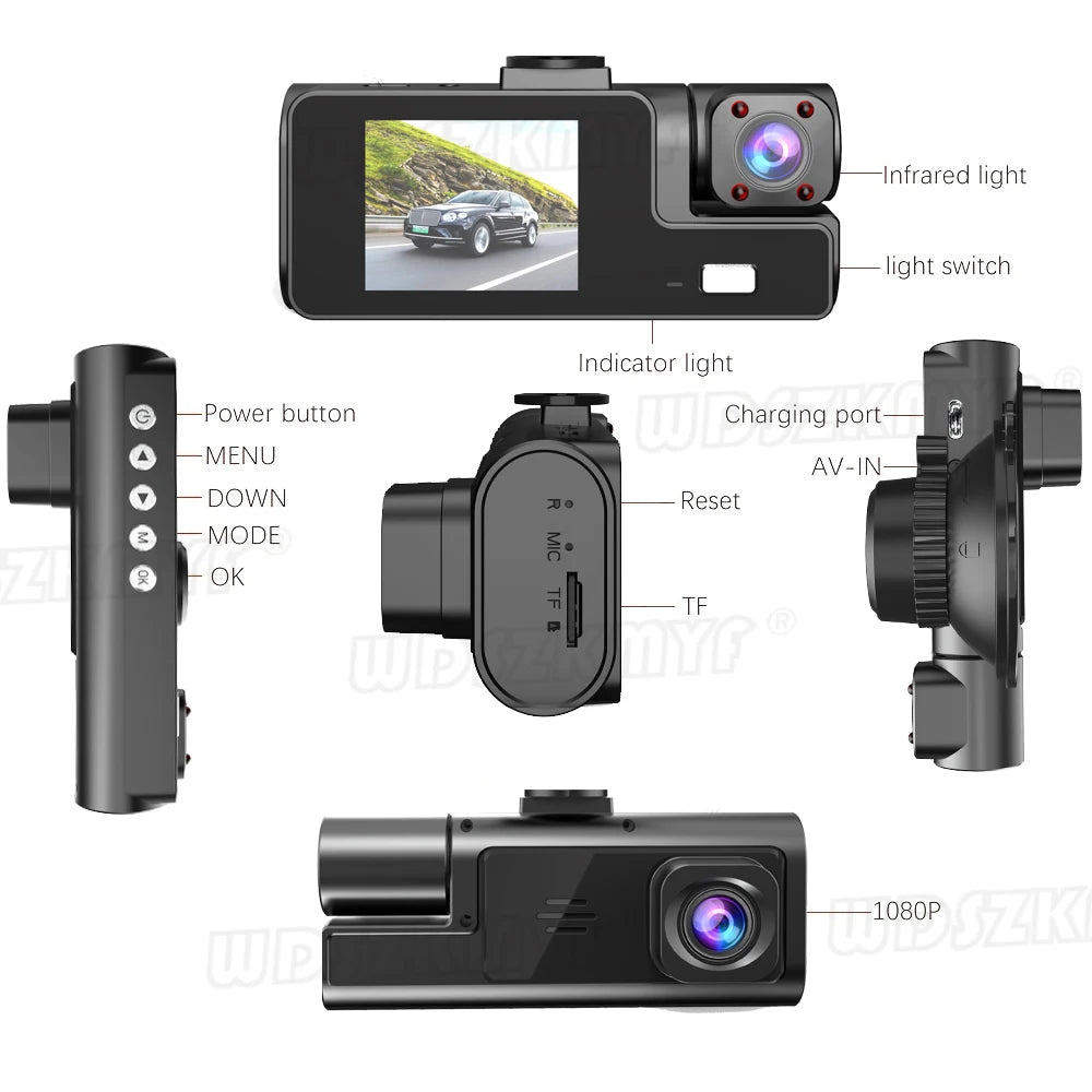 3Camera Dash Cam For Car Camera 1080P Video Recorder