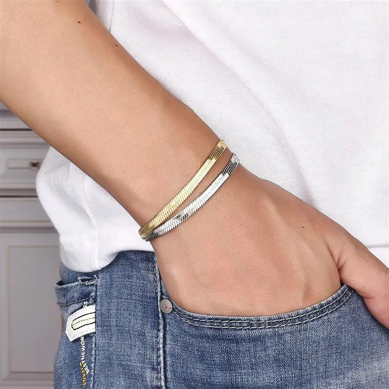 Stainless Steel Snake Chain Bracelet For Women Men