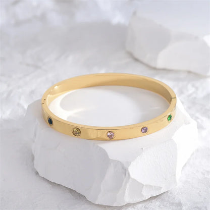 New Design Gold Color Zircon And Cross Nut Nail Bracelet Gold & Bangle For Woman Stainless Steel Screw Brand Jewelry