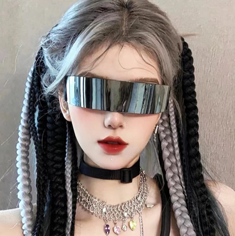 KLASSNUM Women Future Technology Sunglasses Y2K Laser Eyeglasses Anti UV400 One Peice Mirrored Lens Eyewear Glasses Men Glasses