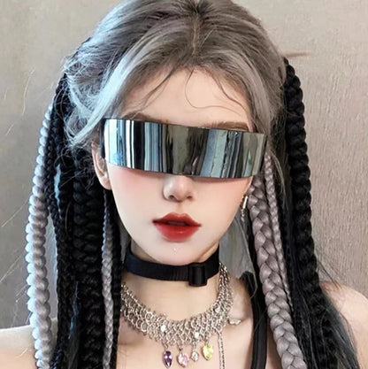 KLASSNUM Women Future Technology Sunglasses Y2K Laser Eyeglasses Anti UV400 One Peice Mirrored Lens Eyewear Glasses Men Glasses