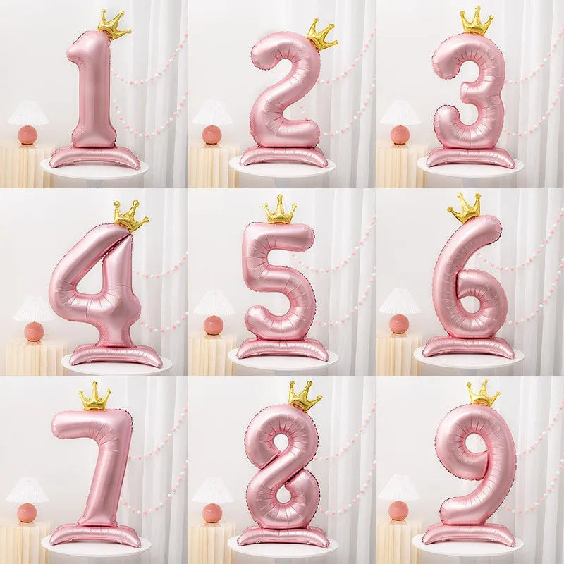 42inch Crown Decor Pink Aluminum Foil Digital Balloon Number Balloon For Birthday Party