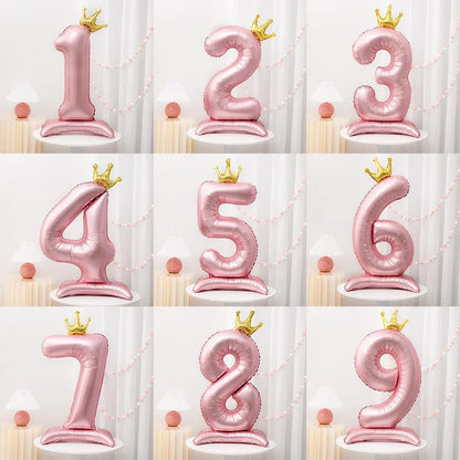 42inch Crown Decor Pink Aluminum Foil Digital Balloon Number Balloon For Birthday Party