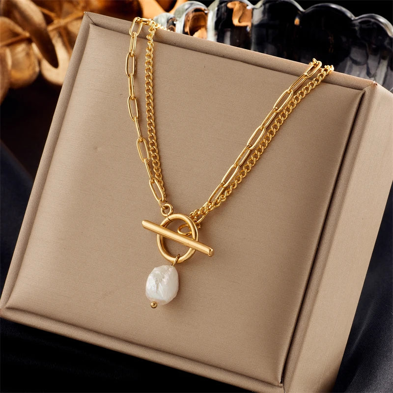 Stainless Steel OT Clasp Large Pearl Pendant Necklace For Women