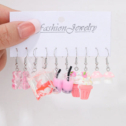 Fashion Sweet Fruit Drink Earrings Set for Women