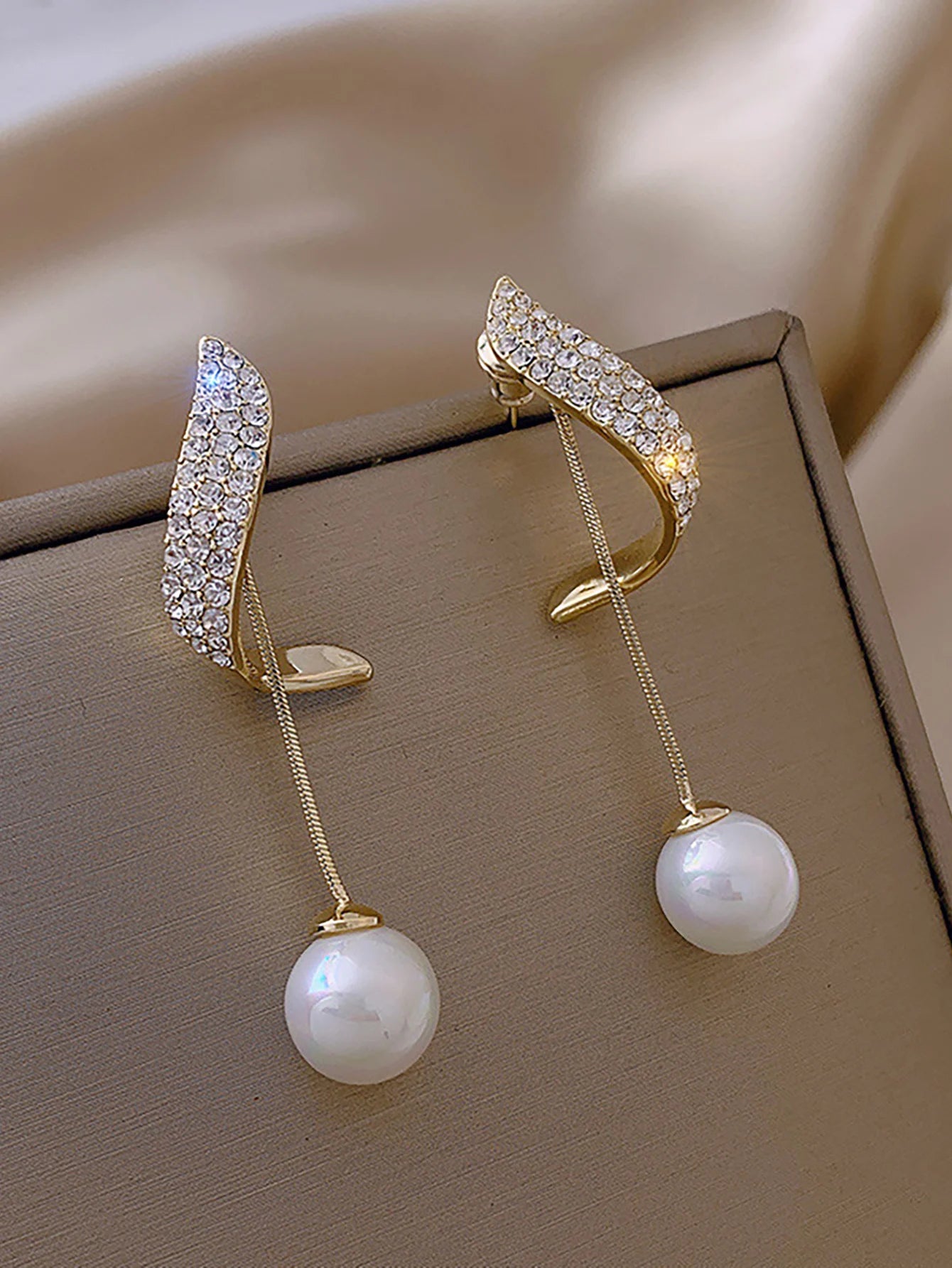 New Classic Elegant Imitation Pearl Pendant Women's Crystal Long tassel Exquisite Pendant Earrings Wedding Jewelry-4833