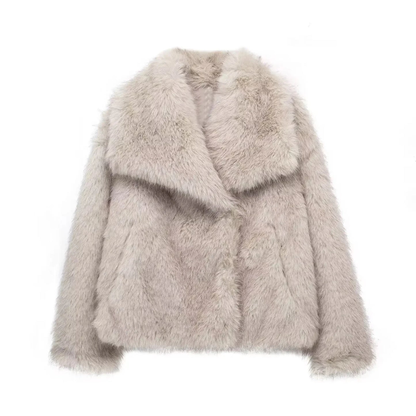 Women Fashion Cropped Faux Fur Jacket Coat Long Sleeve