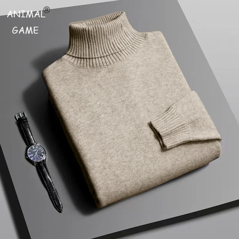 Autumn Mens High Quality Knitted Turtleneck Sweater