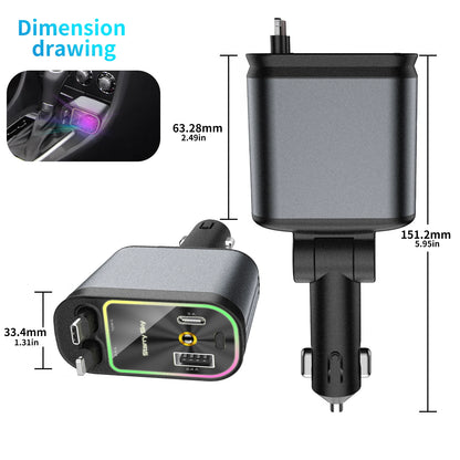 4-in-1 PD30W Car Fast Charger USB Type-C Power Adapter Retractable Phone Charger With Roof Starlight For IOS Android Phones