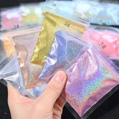 Laser Holographic Rainbow Nail Glitter 0.2MM Sparkly Nails Glitter Powder 10G/5G Dazzling Glitter Dust DIY Nail Art Decoration