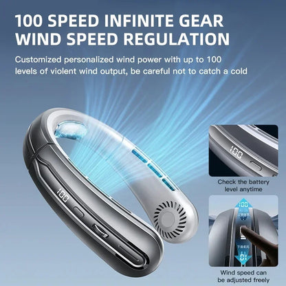 Xiaomi 8000mAh USB Hanging Neck Fan Portable Bladeless Mini Rechargeable Mute LED Digital Display Electric Air Cooler Handheld