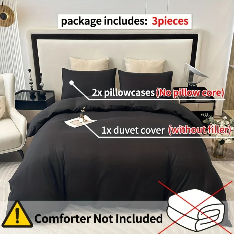 3pcs Brushed Solid Color Duvet Cover, duvet cover*1+Pillowcases*2, Polyester Fabric, All Season Bedding