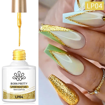 BORN PRETTY 10ml Glitter Silver Liner Paint Gel Nail Polish Line Stripe Gel Vernis Semi Permanent for Drawing Line French Nails