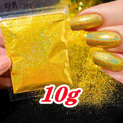 Laser Holographic Rainbow Nail Glitter 0.2MM Sparkly Nails Glitter Powder 10G/5G Dazzling Glitter Dust DIY Nail Art Decoration