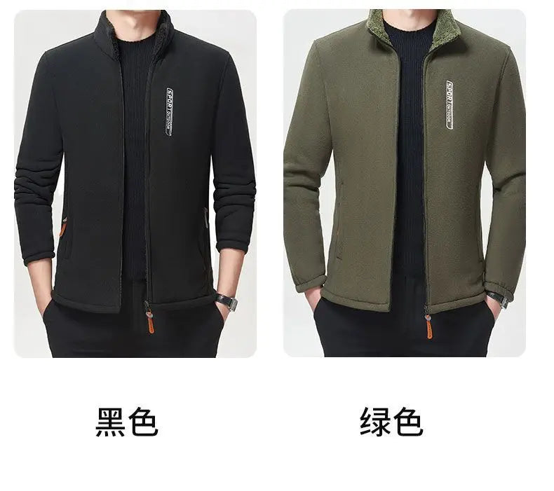 Winter Men Outdoor Fleece Jacket Casual Polar Fleece Cold-Proof Thickened Coat Lightweight Windproof Zipper Cardigan Warm Jacket