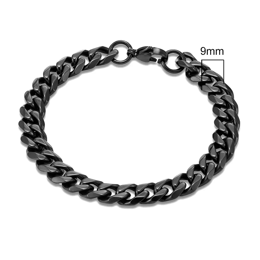 3-11mm Locomotive Men Punk Rock Stainless Steel Curb Cuban Link Chain Silver Color Bracelet For Women Biker Jewelry