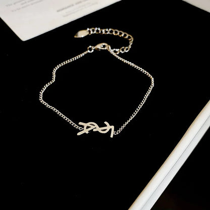 Silver Needle Metal Style Letter Earrings, French Minimalist And High-end Bracelet, Niche Fashion, Light Luxury Temperament