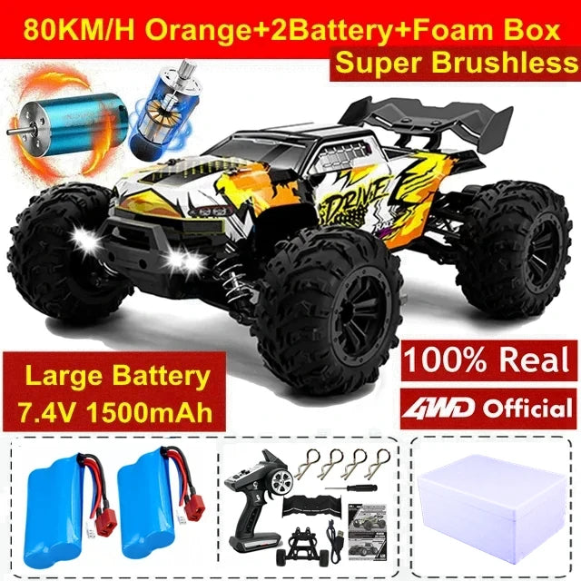 1:16 80km/h Brushless RC Drift Car With LED Lights 4WD Electric High Speed Racing Remote Control Monster Truck for Kids Adults