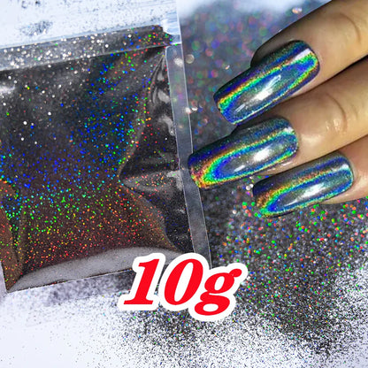 Laser Holographic Rainbow Nail Glitter 0.2MM Sparkly Nails Glitter Powder 10G/5G Dazzling Glitter Dust DIY Nail Art Decoration