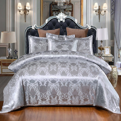 Satin Duvet Cover  Size, Floral Jacquard Satin Duvet Cover Set 3 Piece Luxury Silk Like Bedding Comforter Cover Set