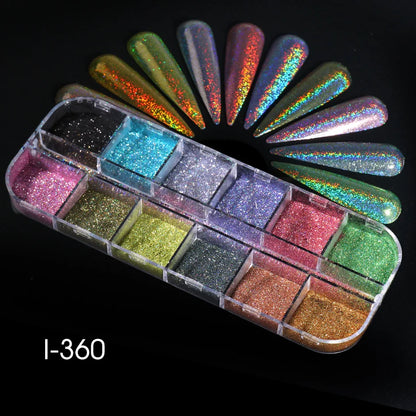 12Grids Mirror Chrome Nail Glitter Powders Metal Effect Silver Gold Pink Chrome Nail Pigment DIY Gel Polish Manicure Decoration