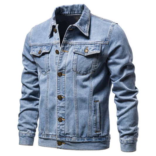 2025 Autumn Men Solid Denim Jackets Fashion Motorcycle Vintage Jeans