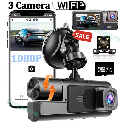 3Camera Dash Cam For Car Camera 1080P Video Recorder