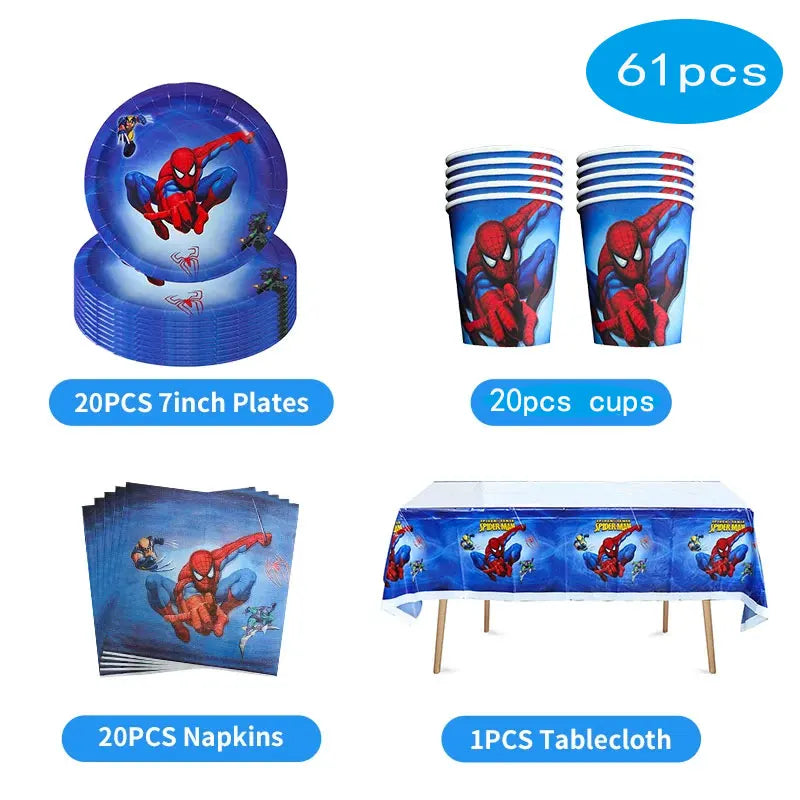 Spiderman Birthday Decoration Tablecloth Paper Cups Plates Backdrop