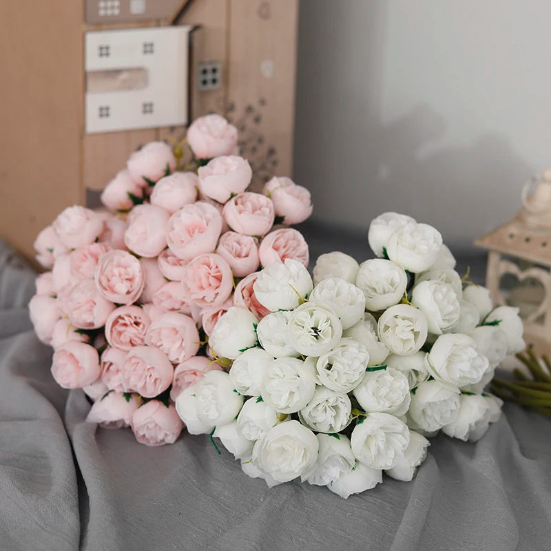 27heads Pink Roses Peony Artificial Flowers Silk Bouquet for Table Vase Arrange Home Wedding Decoration Roses Fake Flowers