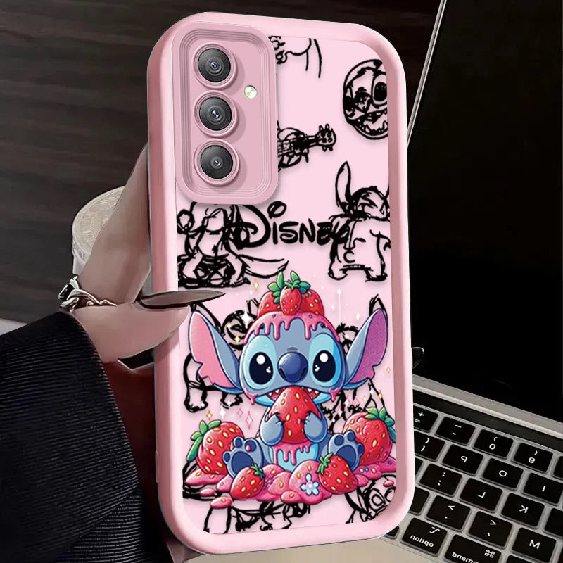 Cute Disney Stitch Strawberry Phone Case For Samsung Galaxy A14 A15 5G S21 S22 S23 S24 5G FE Plus Ultra A25 A35 A52 A53 A54 A55