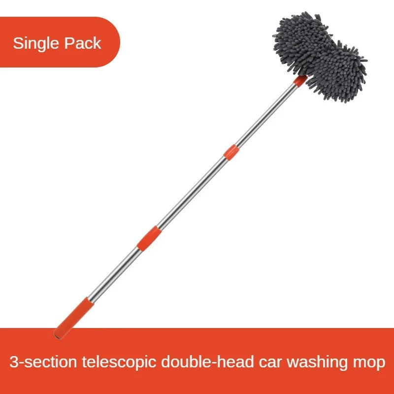 LEIBOO Car Cleaning Brush Washer Mop Chenille Brush Double Brush Head Roof Window Cleaning Mop Three-Section Telescopic Wash Mop