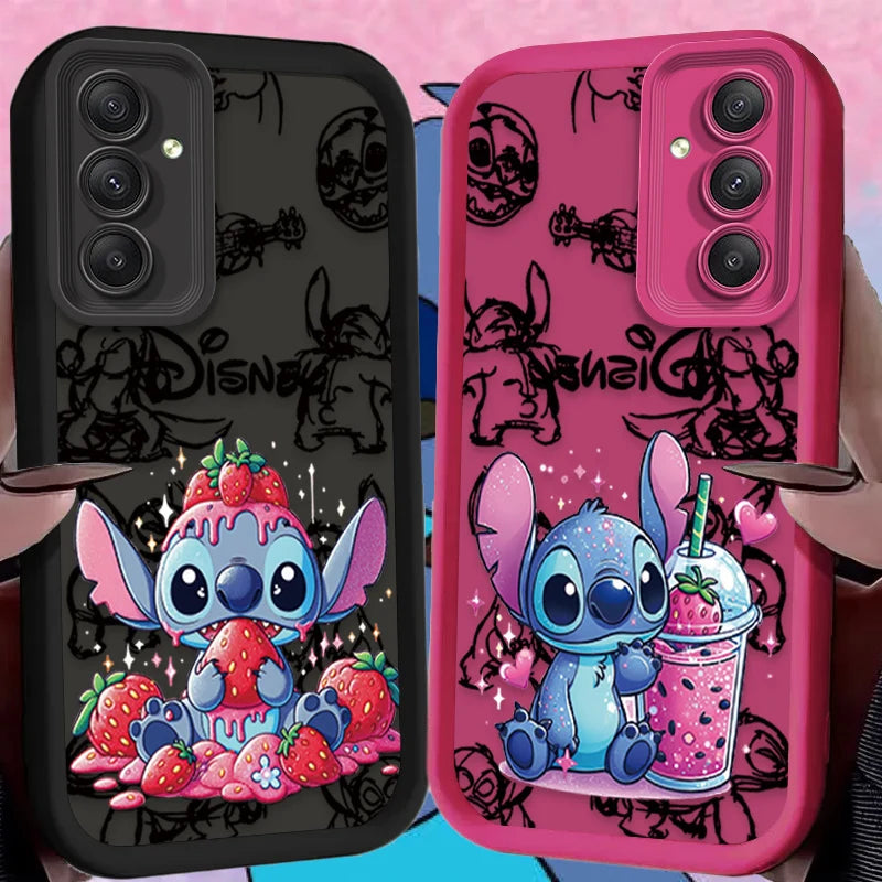 Cute Disney Stitch Strawberry Phone Case For Samsung Galaxy A14 A15 5G S21 S22 S23 S24 5G FE Plus Ultra A25 A35 A52 A53 A54 A55