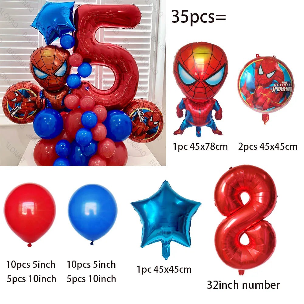 35pcs Spiderman Party Balloons Blue Red Latex Ballon Kids Boy Super Hero Theme