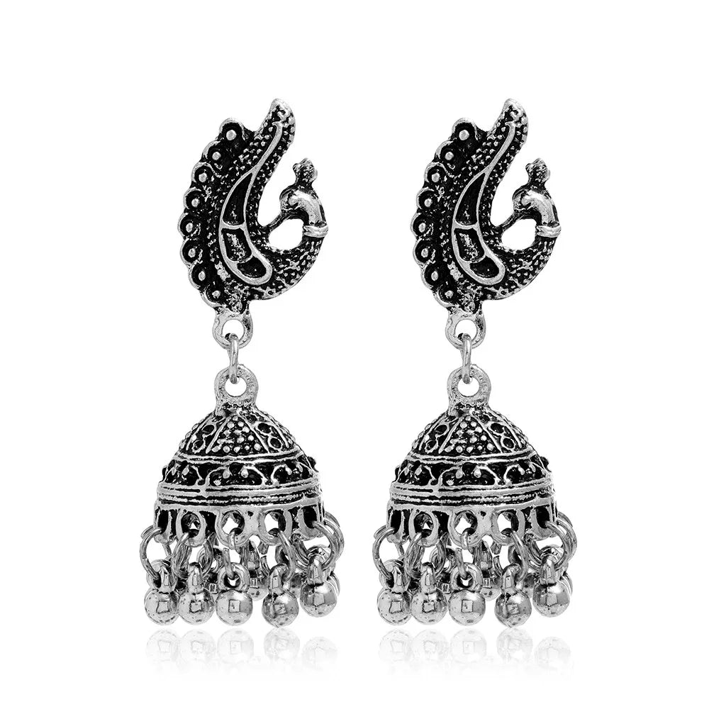 New Fashion Ethnic Style Alloy Retro Carved Beads Tassels Earrings Indian Jhumka