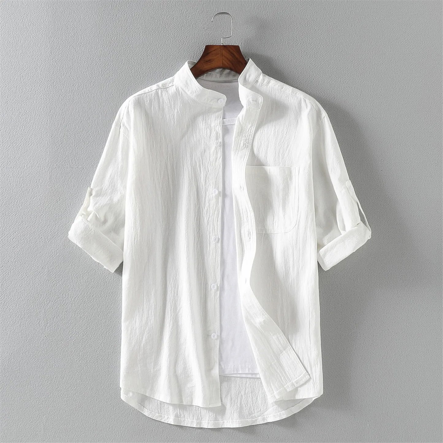 Spring and Summer Stand Collar Short-sleeved Shirt