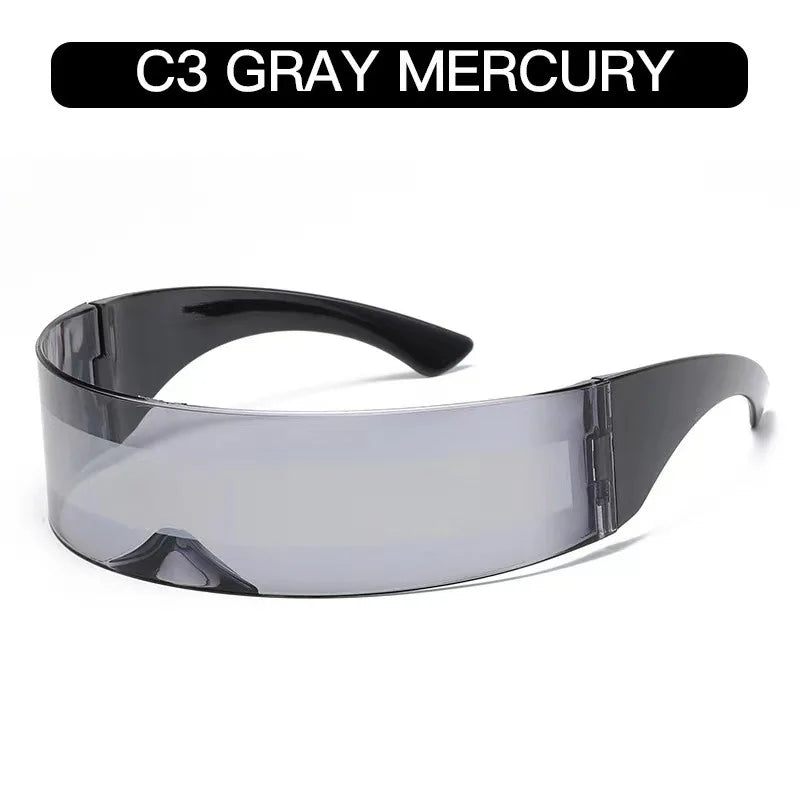 KLASSNUM Women Future Technology Sunglasses Y2K Laser Eyeglasses Anti UV400 One Peice Mirrored Lens Eyewear Glasses Men Glasses
