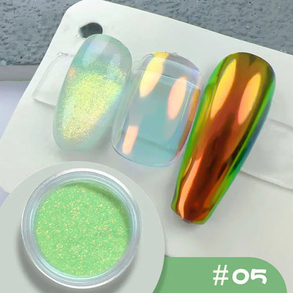 1Jar Metallic Mirror Chrome Nail Powder Holographic Laser Silvery Golden Nail Rubbing Glitter Pigment UV Gel Polish Mirror Powde