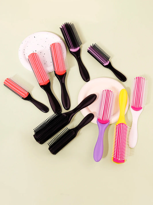 1pcs 9-row wrinkle removal massage curly hair brush, detachable 9-row comb plastic wet hair brush