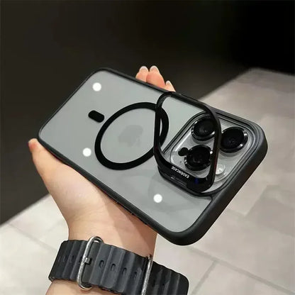 Magsafe Magnetic Lens Protection Stand Phone Case For IPhone